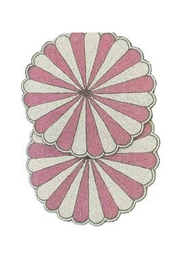 TIRAMISU HANDMADE Pink Glass Beaded Placemat Set of (2) NEW